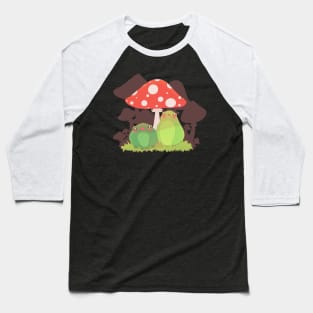 Adorable Frogs Chilling Under Mushroom Umbrella - Brown Baseball T-Shirt